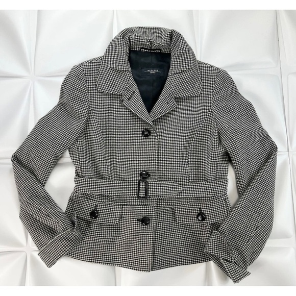 Weekend Max Mara Sz 12 8 Wool Houndstooth Peplum Belted Jacket Skirt Suit Set - Picture 5 of 13